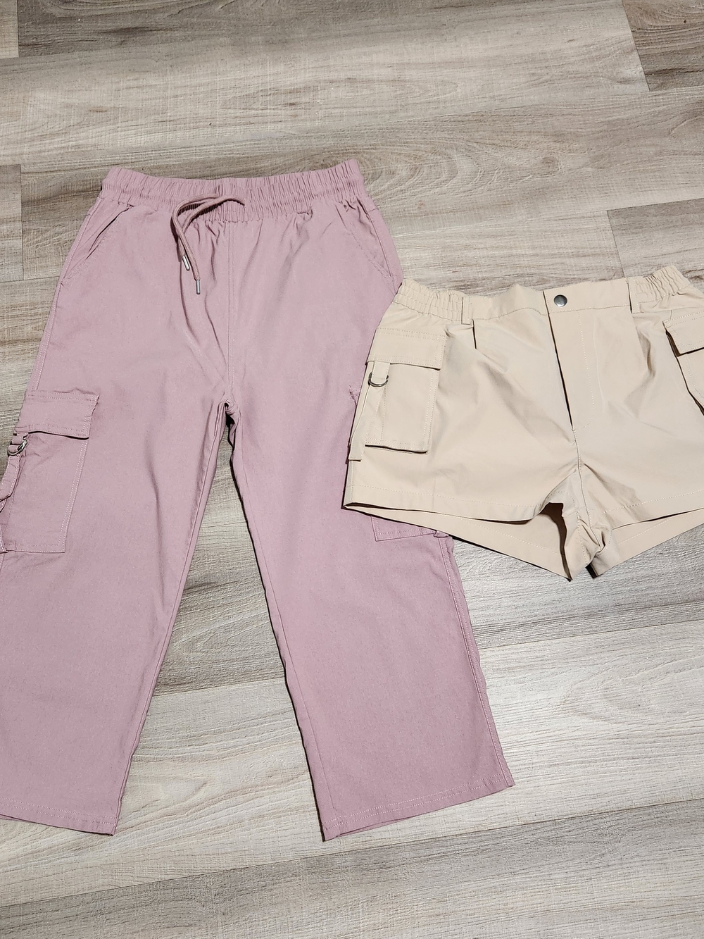Love Tree Pink Cargo Pants with Cream Utility Shorts